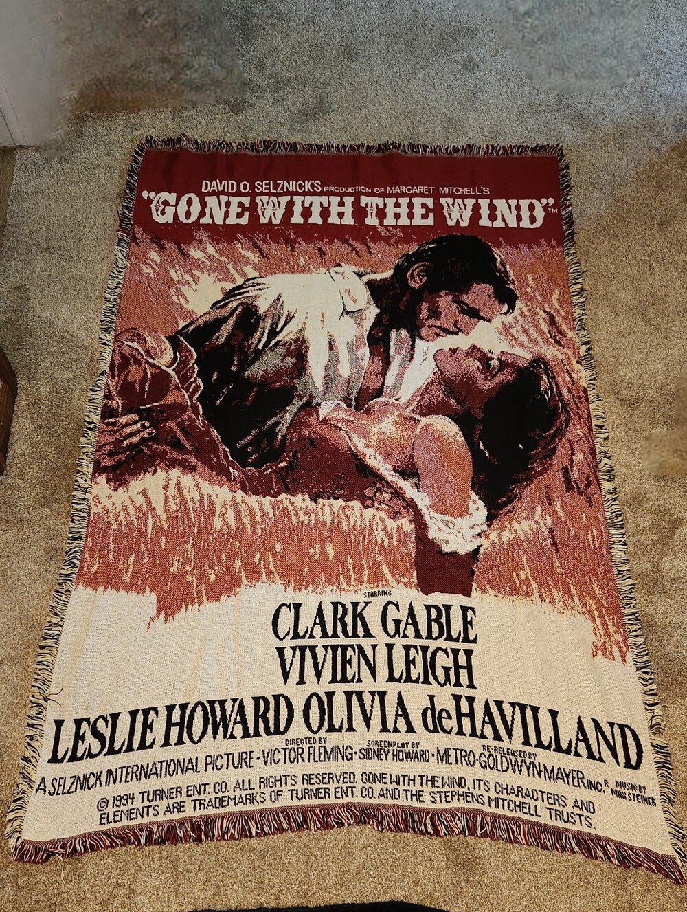 Gone With the Wind Tapestry Throw Blanket 64” x  45”
